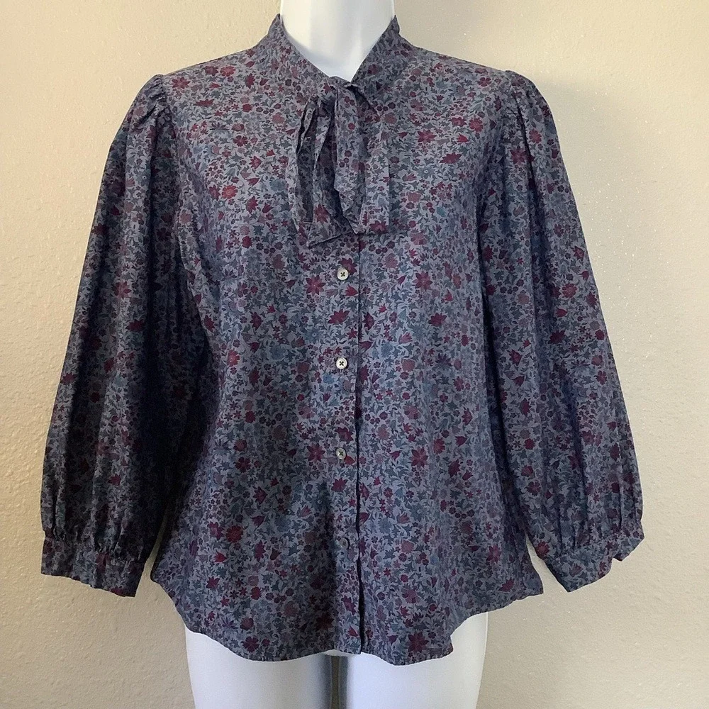 J.‎ Crew X Liberty London Collab Blue Prairie Floral Bow Puff Sleeve Blouse S